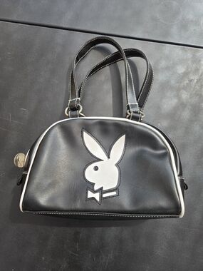 PLAYBOY Black Shoulder Bag with White Bunny Detail